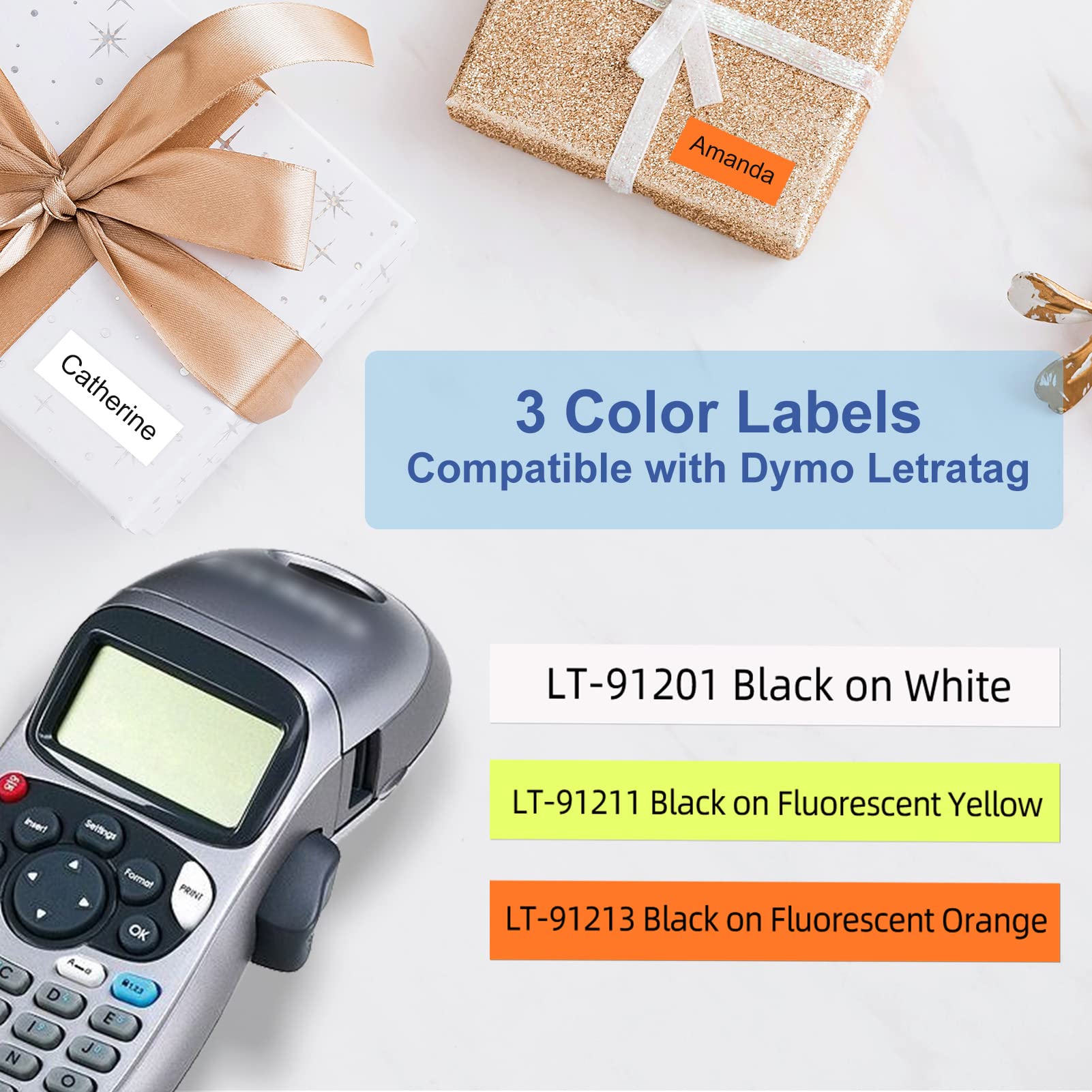 3 X Fluorescent Labels Compatible with Dymo Letratag Refills Replacement for Dymo Letratag LT-100T LT-100H LT-110T QX50 Label Maker
