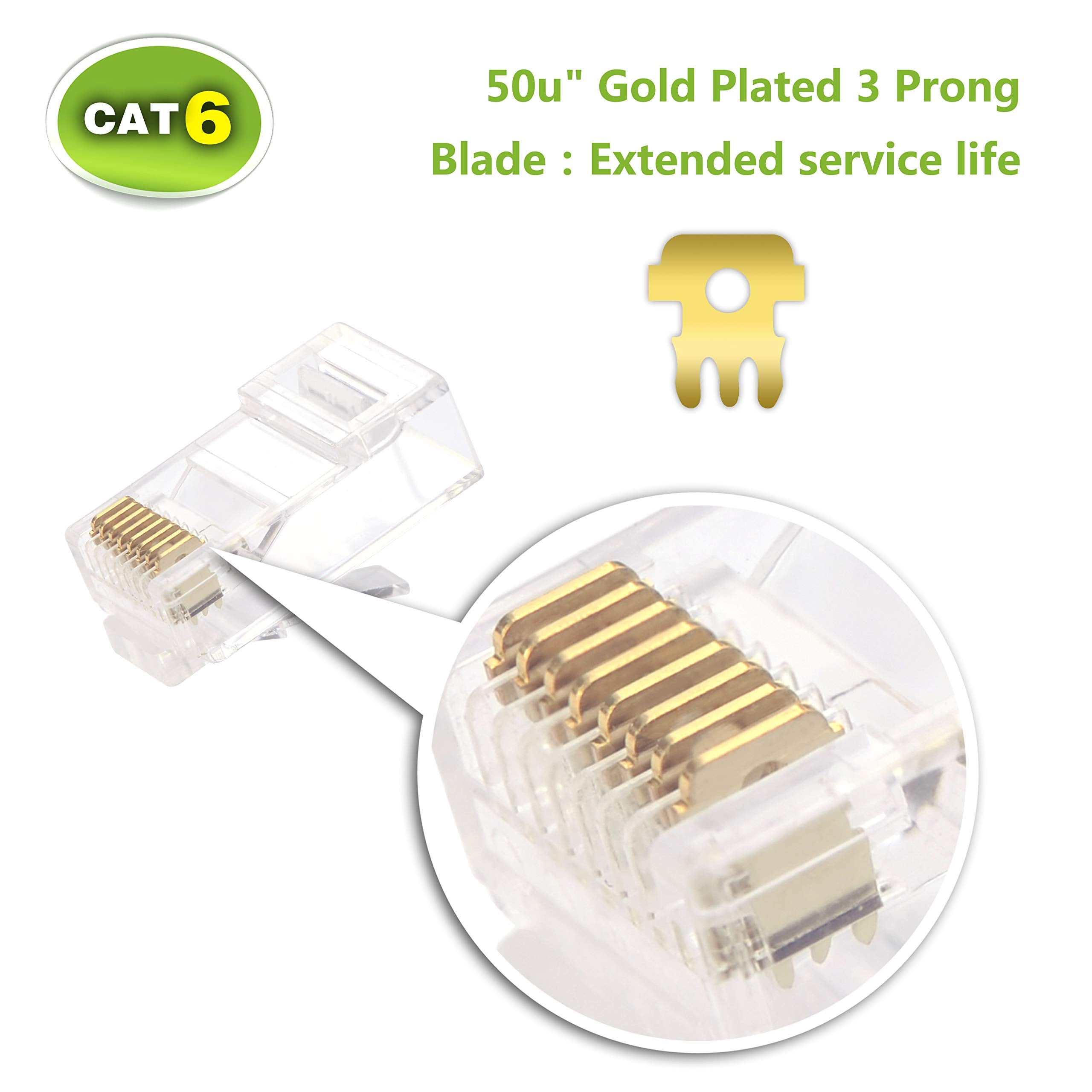 VCE 50μ RJ45 Connector Gold-plated Cat6 50 Pack, RJ45 Pass Through Connectors RJ45 Plugs Ethernet Plug for Cat6/Cat5/Cat5e UTP Solid & Stranded Network Cable