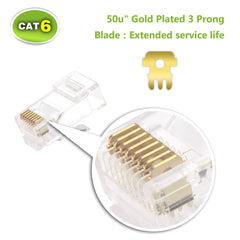 VCE 50μ RJ45 Connector Gold-plated Cat6 50 Pack, RJ45 Pass Through Connectors RJ45 Plugs Ethernet Plug for Cat6/Cat5/Cat5e UTP Solid & Stranded Network Cable