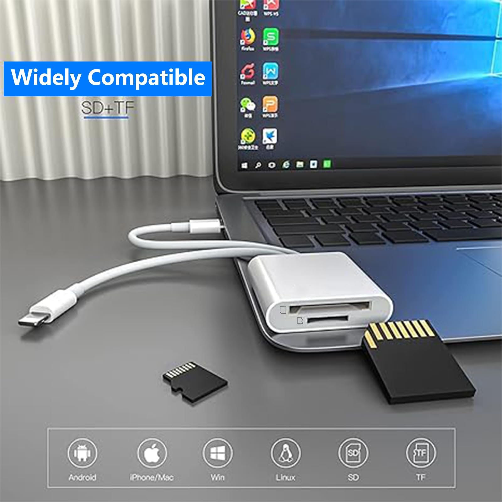 SD Card Reader for iPhone iPad, USB C Card Reader, Type C Card Reader with MicroSD/SD Dual Slot, Memory Card Reader Camera Card Reader USB C OTG Adapter, SD Card Reader for iPhone/iPad/Android/Camera