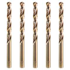 HPMAISON 8mm 5pcs HSS Gold Cobalt Jobber Drill Bit, M35 HSS Metric Straight Shank Twist Drill Bit Set for Drillling Stainless Steel & Hard Metal, Cast Iron, Copper, Aluminum, Wood, Plastic