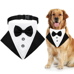 KroY PecoeD Formal Dog Tuxedo Bandana Dog Wedding Bandana Dog Collar with Bow Tie and Neck Tie Designs, Adjustable ormal Tux Dog Bowtie Adjustable Neckerchief for Small Medium Dogs(M)