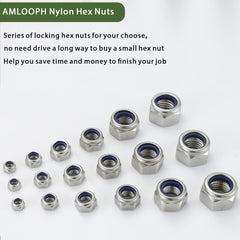 AMLOOPH M4 Nyloc Hex Nuts, 4mm M4 Steel Locking Nuts -DIN985 A2 304 Stainless Steel Hex Nuts M4 with Nylon Inserts, Self Locking Nylon Nut for Bolts & Screws (Pack of 20)