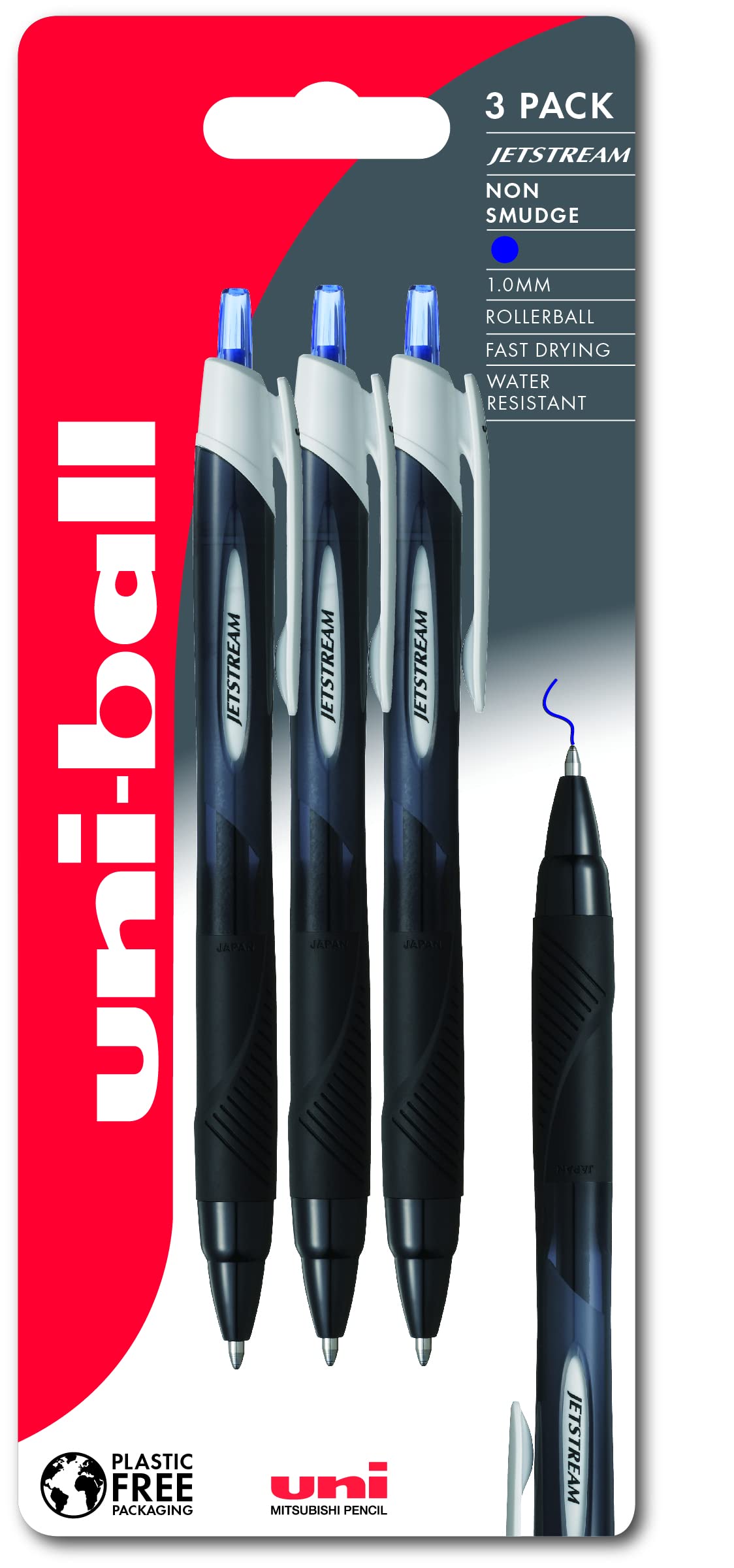 Uni-Ball Jetstream Sport SXN-150S Ballpoint Gel Pens. Premium 1.0mm Rollerball Tip. Smooth Writing Blue Uni Super Ink Dries Instantly. Does Not Smudge. Pack of 3