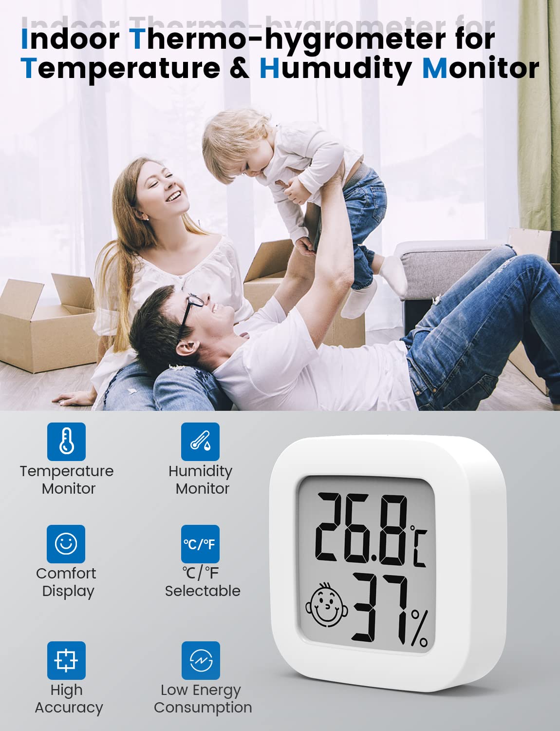 Mini Digital Indoor Thermometer Hygrometer High Accuracy Temperature Monitor Humidity Meter Thermo Hygrometer Comfort Level Indicator