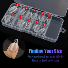 100 Pcs Clear False Nail Tips with Storage Case-Full Cover Coffin Nails in 10 Sizes for Nail Salons and DIY Nail Art-Long Lasting and Durable Artificial Fingernails for Glamorous Looks (Almond, Clear)