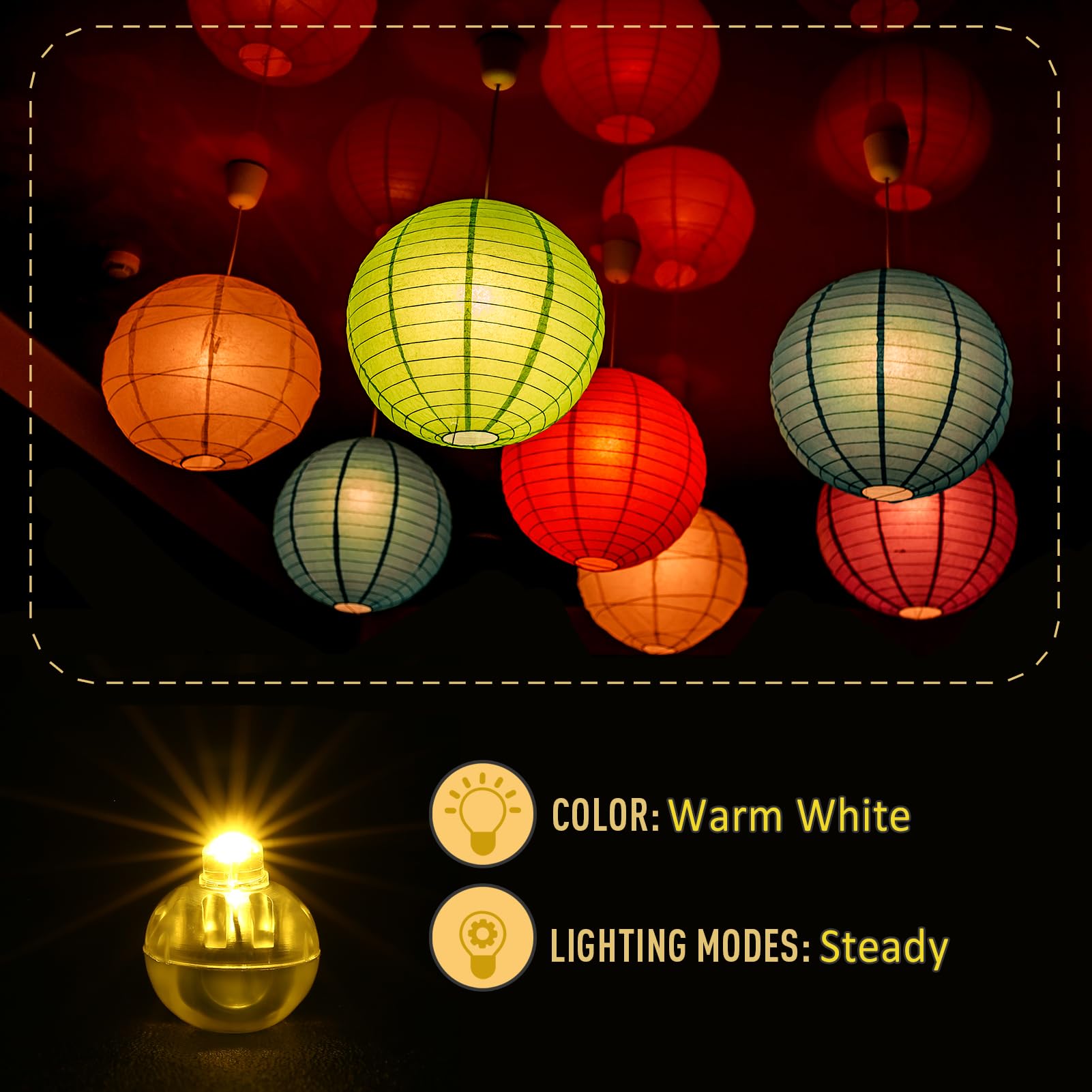 LIHAO 30PCS Balloon Lights White Mini Led Lights Paper Lanterns Lights LED Mini Round Ball Balloon - Cool White