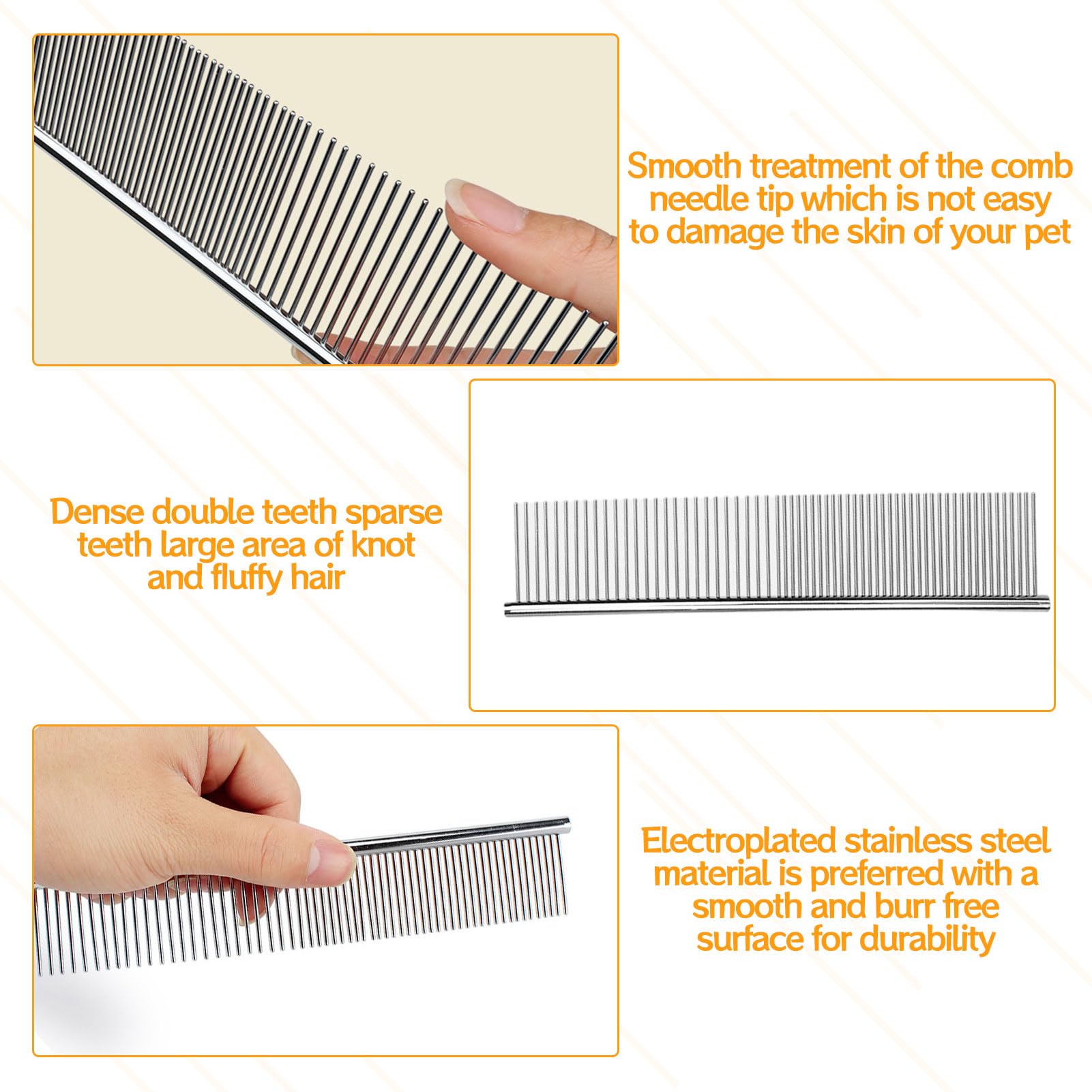 Metal Dog Combs for Grooming 2PCS Metal Stainless Steel Dog Grooming Comb Cat Comb Silver Pet Comb Suitable for Dog Cat Pet Fur Detangling