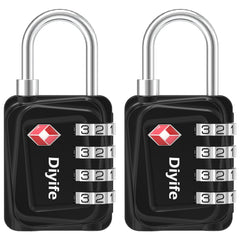 TSA Luggage Locks, [Updated Version] [2 Packs] Diyife 4-Digit Security Padlock, Resettable Zinc Alloy Combination Padlocks, Small Code Lock for Travel Suitcases Luggage Bag Case (Black)