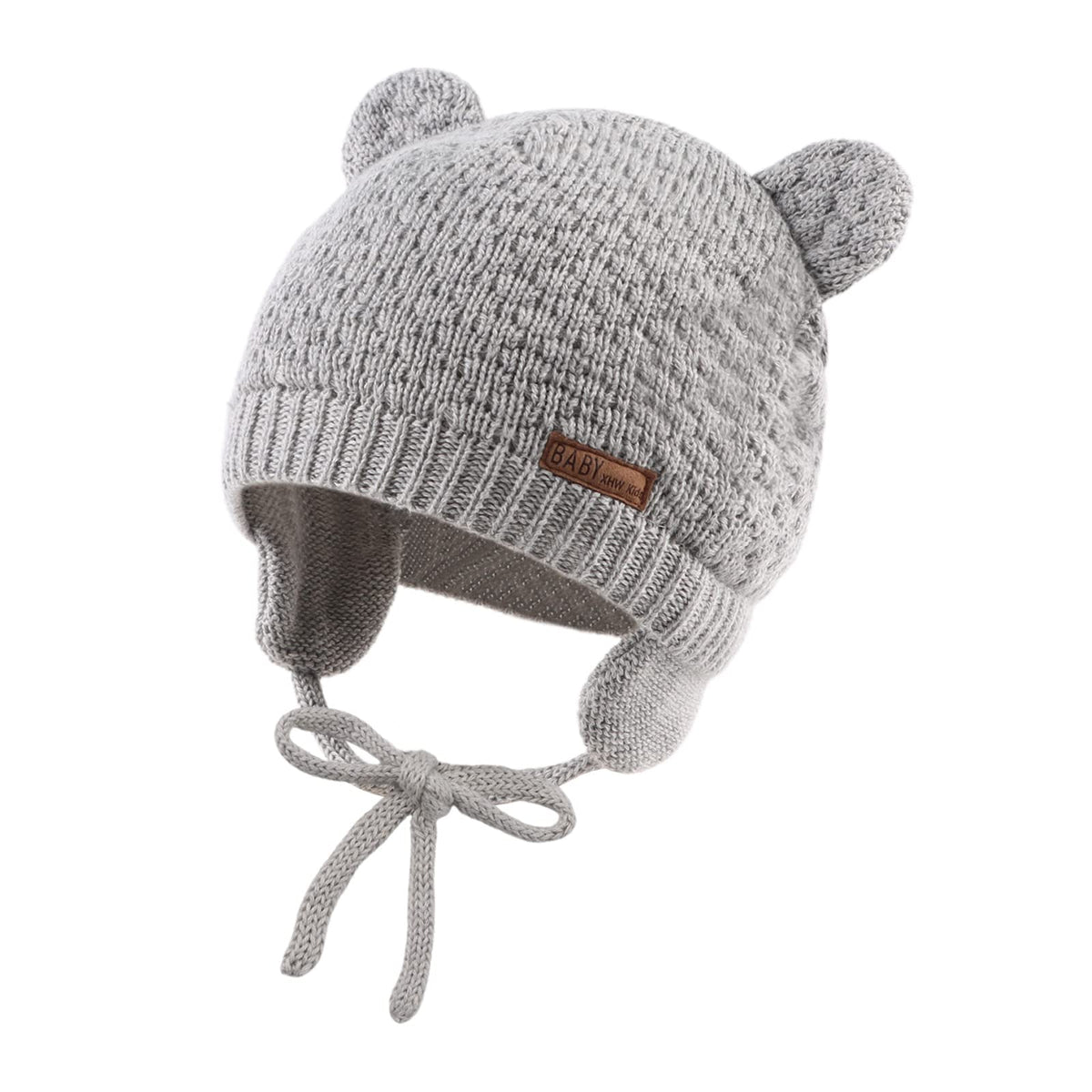 XIAOHAWANG Baby Earflap Beanie Hat Soft Baby Boy Knit Beanies Cute Bear Infant Toddler Girl Hats Autumn Winter (Gray, M)