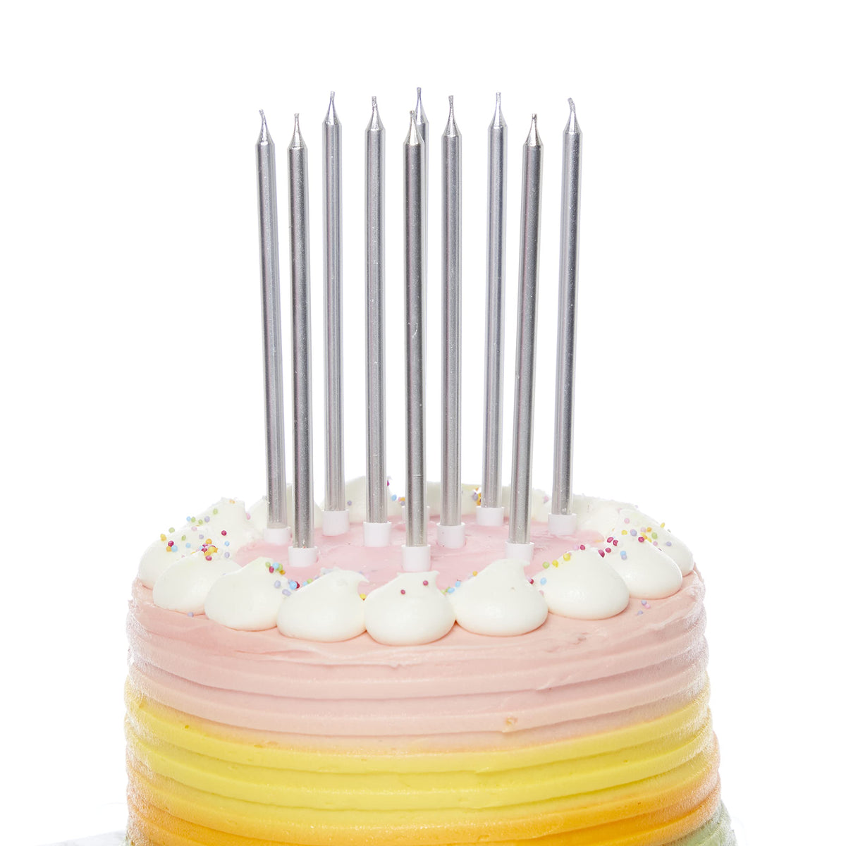 Amscan 9911569 - Silver Tall Skinny Cake Candles - 10 Pack