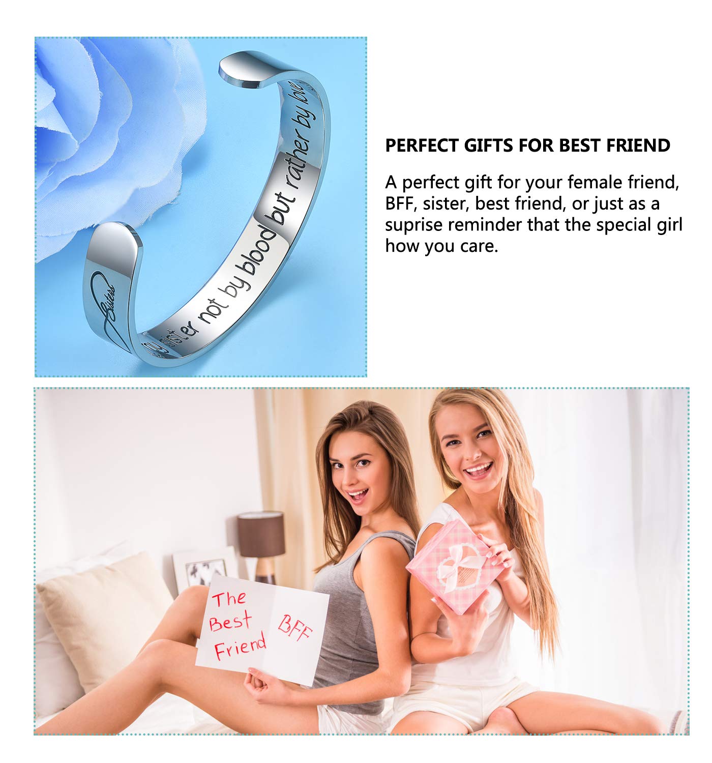 CERSLIMO Friendship Bracelet for Womens - Inspirational Friendship Gifts for Best Friend, Motivational Cuff Bangle for Sister Mother Teacher Gifts Bracelet Birthday Christmas Gifts, She Is My Sister