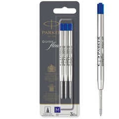 Parker Ballpoint Pen Refills   Medium Point   Blue QUINKflow Ink   3 Count