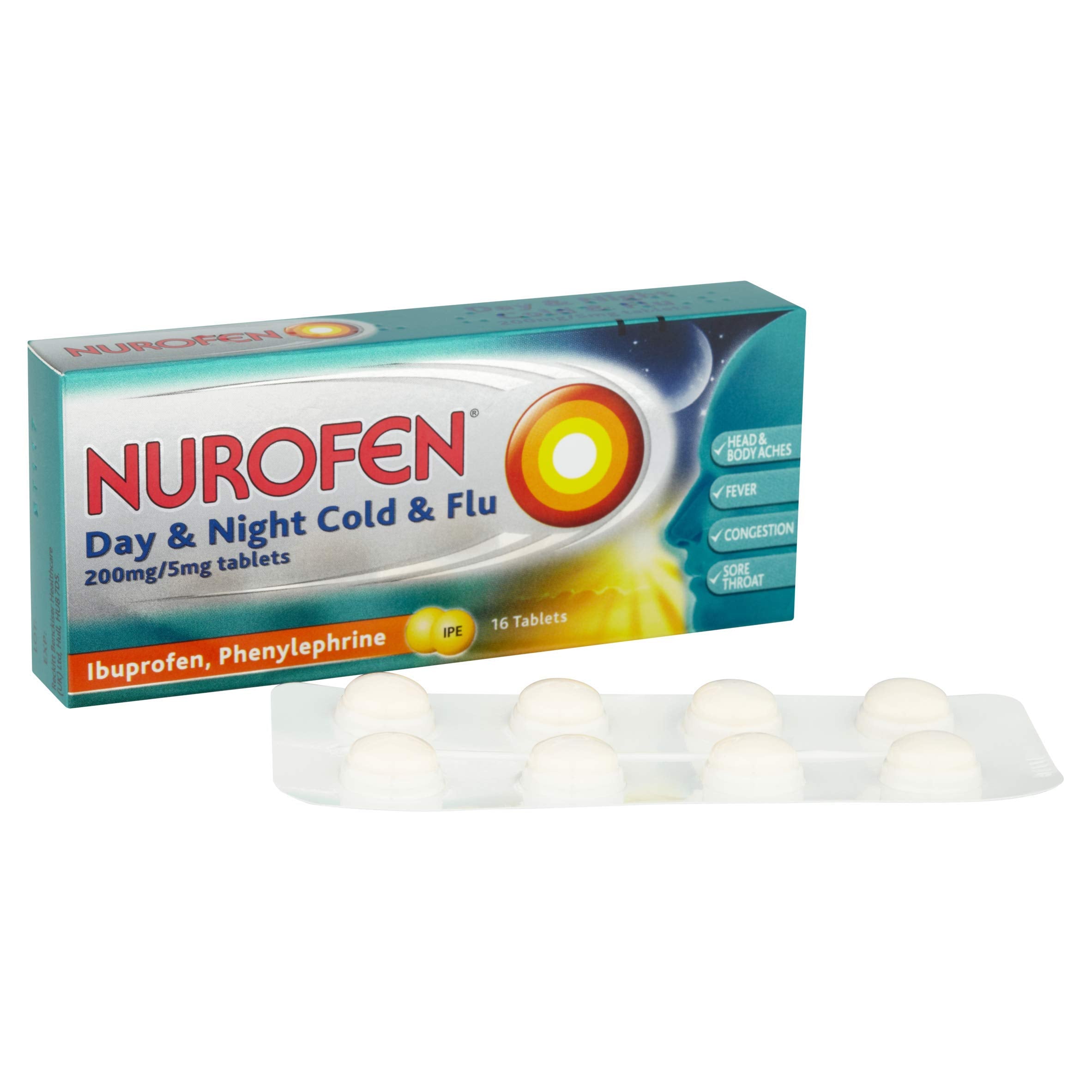 Nurofen Day and Night Cold and Flu Relief 200mg/5mg Tablets Ibuprofen, 16 Count ( Pack of 1)