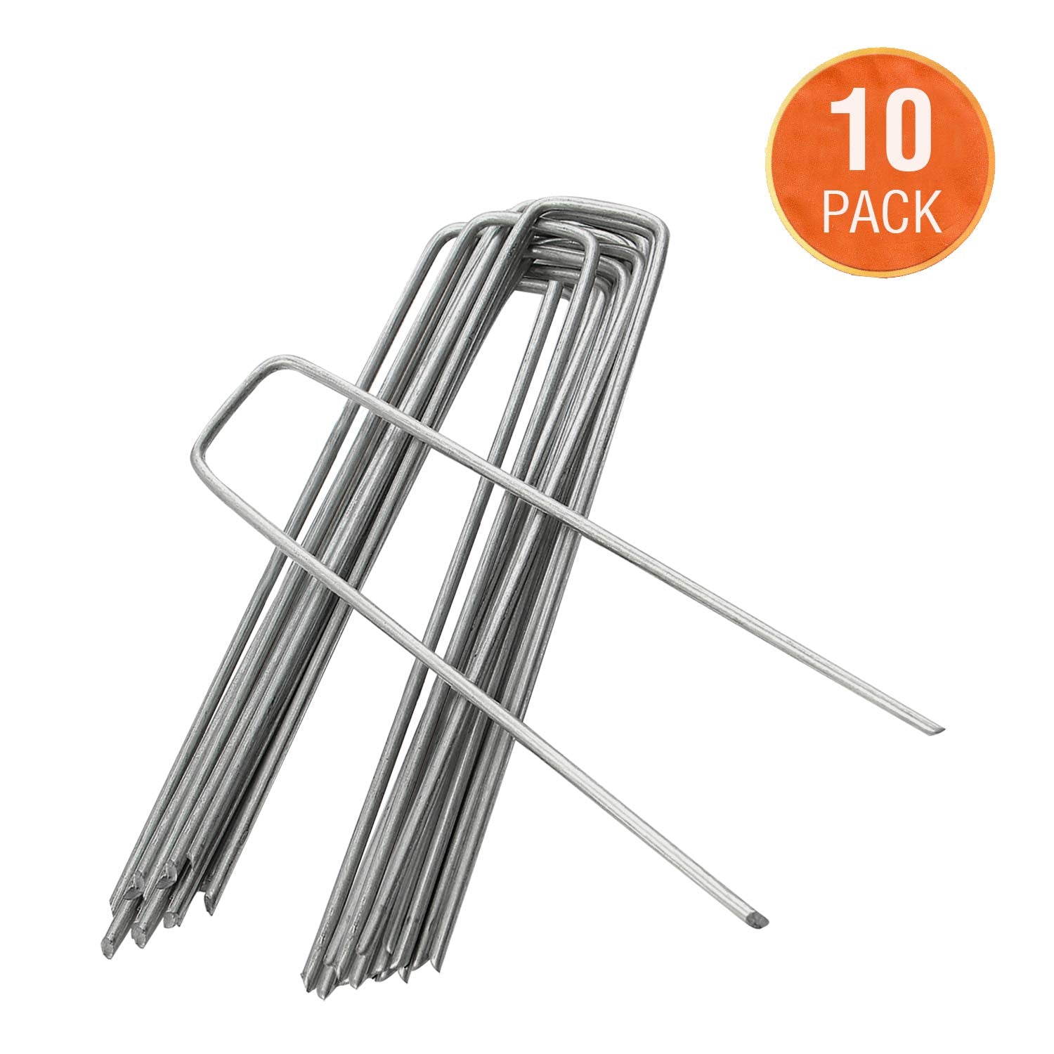 ANSIO Weed Membrane Pegs 10 Pack - 6 Inch/150mm U-Shaped Garden Pegs for Weed Control Membrane, Ground Pegs for Securing Lawn, Artificial Grass, Matting, and Netting - Galvanized Staples and Pins