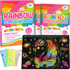 PIEKIDSFUN Scratch Arts and Crafts for Kids, 2 Pack Rainbow Scratch Notebook, Scratch Arts for Kids Ages 3-12 Girls Boys Birthday Classroom Gifts