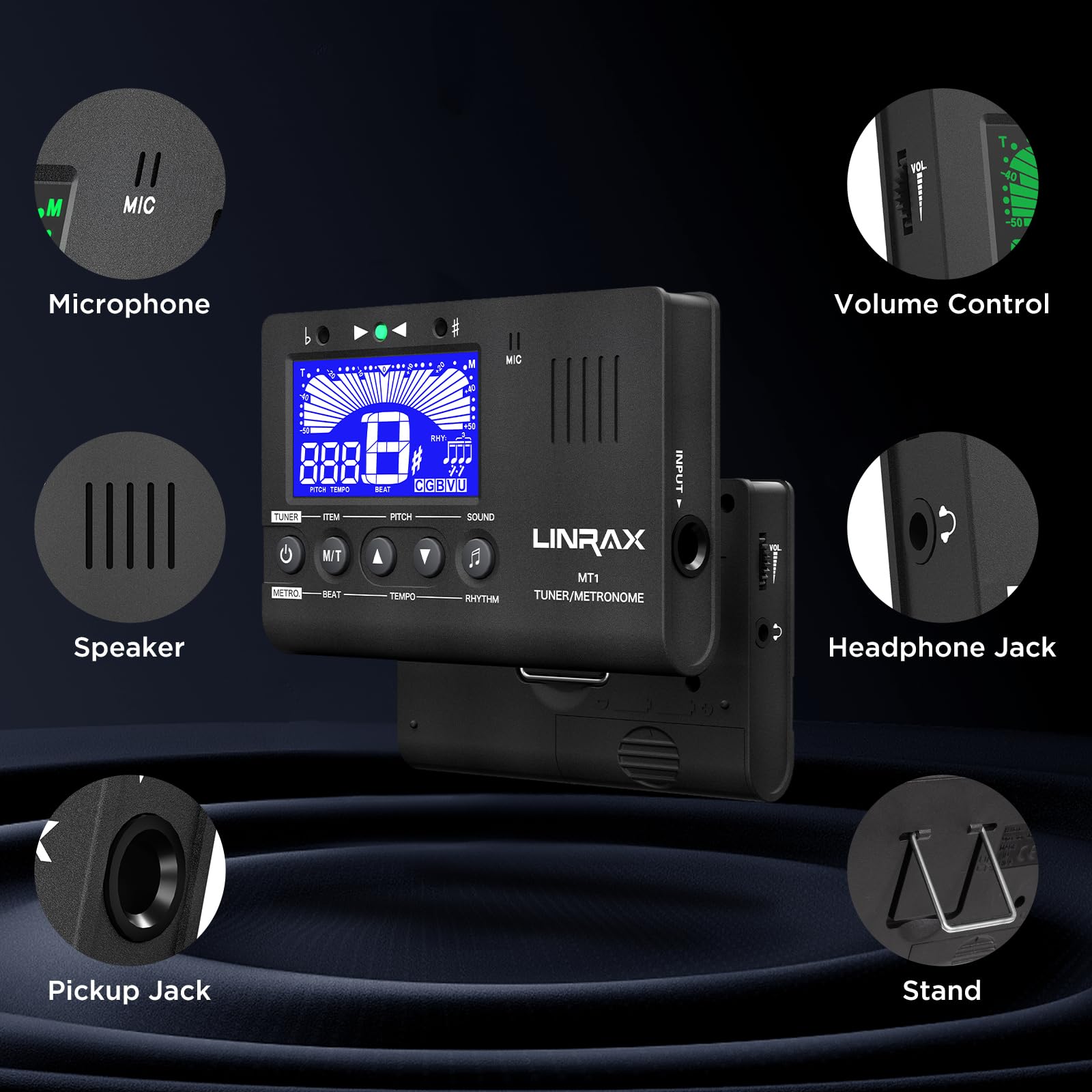 Linrax MT1 Metronome Tuner, 3 in 1 Digital Metronome Tuner Tone Generator for Guitar Bass Ukulele Violin Saxophone Trumpet Clarinet Flute, Precise Tempo and Beat, Chromatic Tuner for All Instruments