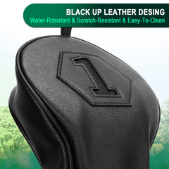 Golf Club Head covers Hybrid Utility Rescue with Interchangeable Number Tag 23456 UT Black PU Leather Elastic Closure