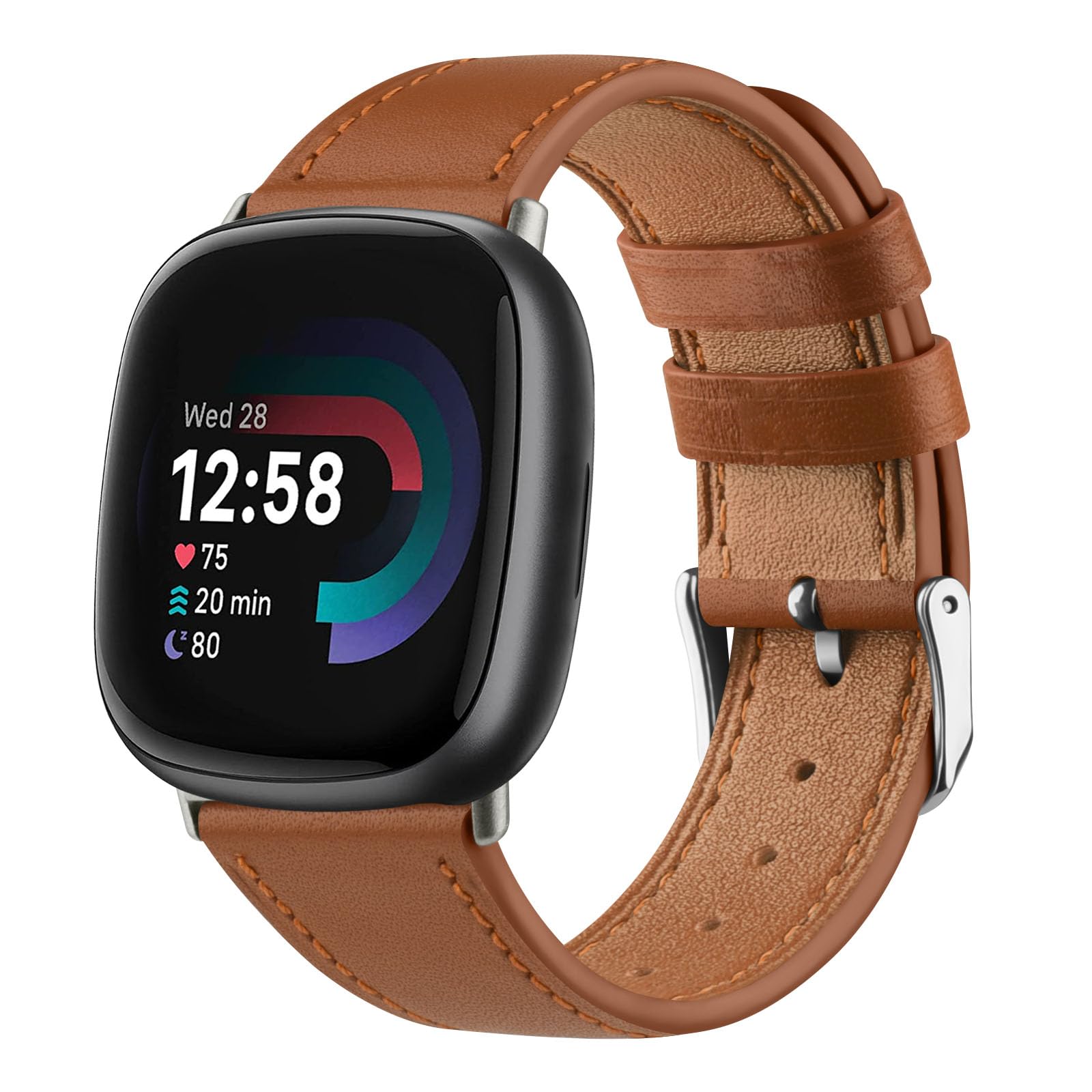 Leather Strap Compatible with Fitbit Versa 3 Straps/Fitbit Sense Strap for Women Men,Genuine Leather Replacement Compatible with Fitbit Versa 3/Fitbit Versa 4/Fitbit Sense 2 (Brown)