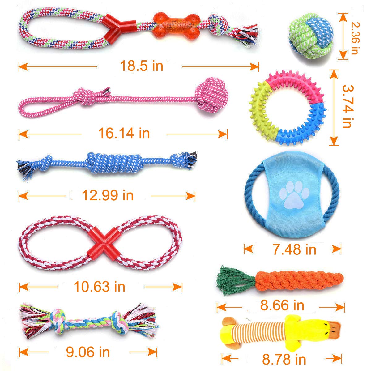 Wefine Dog Toys Puppy Chew Toys from 8 Weeks,Dog Rope Toys 100% Natural Cotton Rope for Small and Medium Dog (10 PCS)