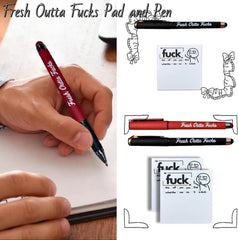 Fresh Outta Fucks Pad and Pen,Funny Sticky Notes Office Supplies,Desk Accessories for Friends Funny Christmas Gifts for Men Women (BlackandRed)