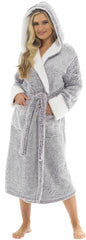 KATE MORGAN Ladies Dressing Gown Fluffy Super Soft Hooded Bathrobe for Women Plush Fleece Perfect Loungewear Long Robe   Gifts for Women S Purple