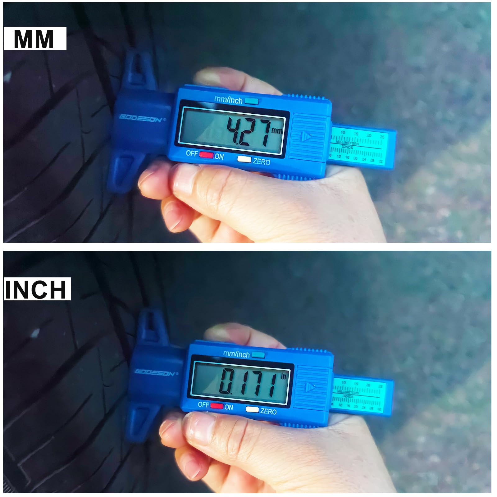 GODESON Blue Digital Tyre Tread Depth Gauge UK,0-25.4 Mm Inch Tyre Guage Digital with Large LCD Display and Blue Tyre Depth Gauge Measuring tool for Cars,Trucks,Moto