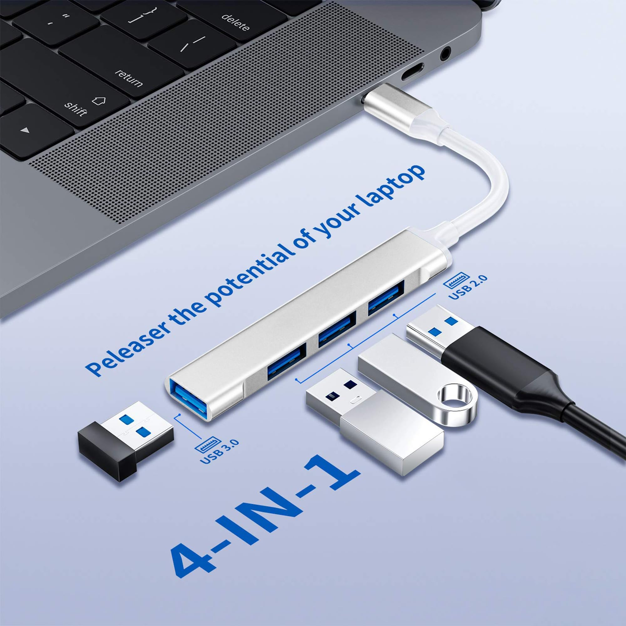 USB C Hub, 4-Port Mini USB C Adapter with Multi-Ports (1 USB 3.0, 3 USB 2.0), Ultra Slim USB C Splitter Extension Adapter,Compatible MacBook Pro, iPad Pro, iMac, XPS, Laptop, Mobile etc