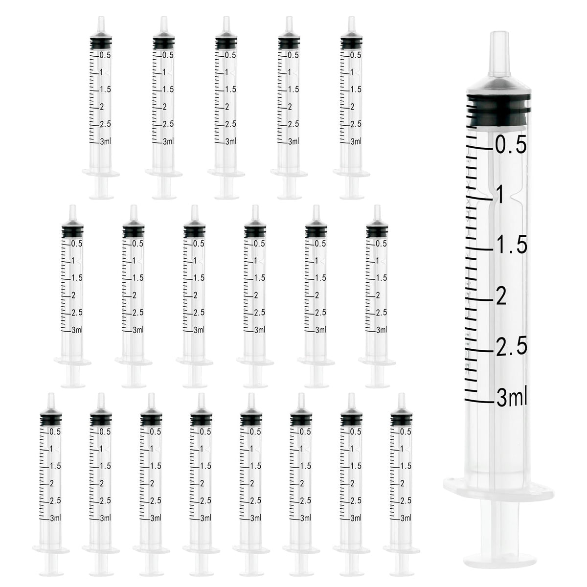 20 Pack 3ml Plastic Syringe without Needle,Sterile Syringe for Feeding,Liquid Measuring Syringe Tool for Lab, Measuring, Watering, Refilling, Feeding Pet, Oil,Glue Applicator(3ml 20PCS)