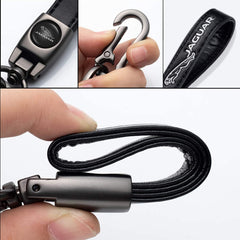 for Jaguar Keyring, 2PCS Leather keychain fit for Jaguar XE XEL XF XFL XJ XK F-PACE I-PACE E-PACE F-Type X-Type S-Type, Unisex Key Chain for Car, Black