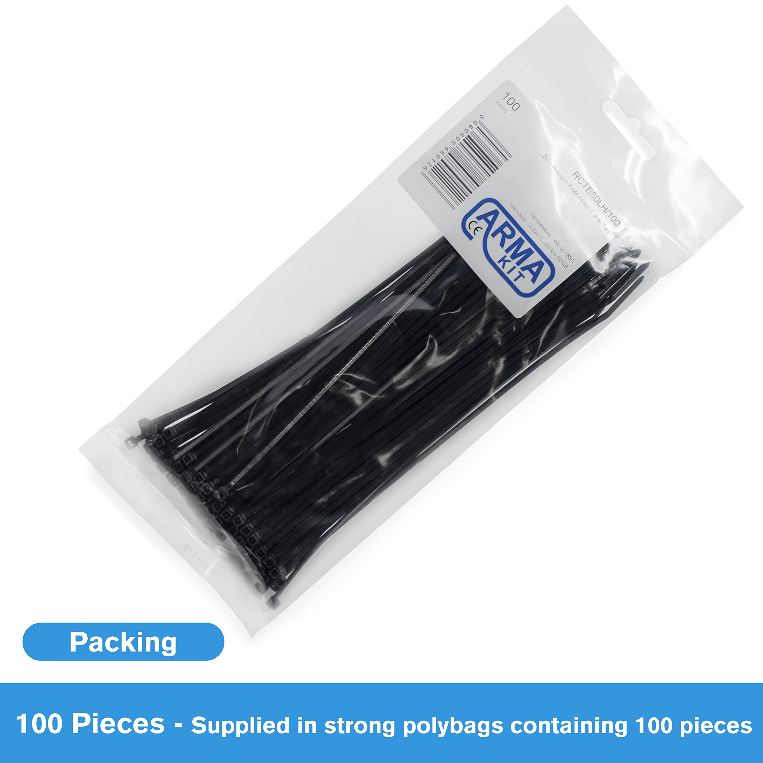 100 Pack of Cable Ties Black   CE Premium UL Nylon Strong Zip Ties, Extra Thick Cable Ties, Bicycle Tie Wrap, DIY Home Garage Office and Workshop   Heavy Duty Self Locking (200 x 2.5mm)