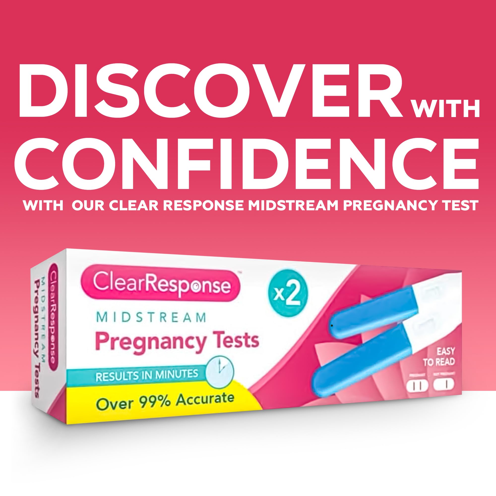 ZYBUX - Clear Response midstream Pregnancy Test 2 Pack, 99% Accurate, Results in Minute