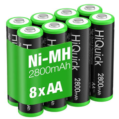 HiQuick 8pcs 2800mAh Ni-MH AA Rechargeable Batteries High Capacity Rechargeable Battery AA 1.2 Volt(1.2 V) Low Self-Discharge (AA Batteries Rechargeable x8)