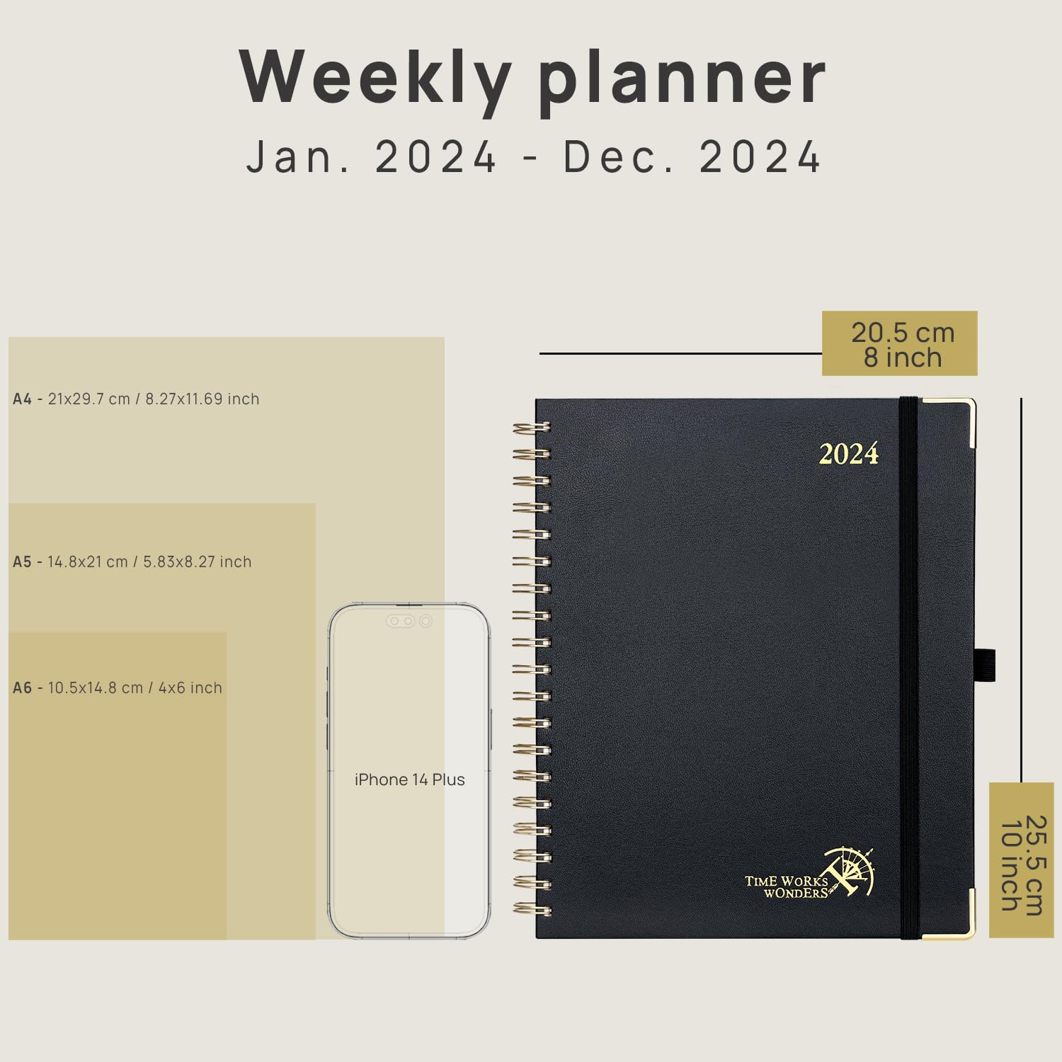 POPRUN Week to View 2024 Diary 25.5 x 20.5 cm, Large Hard Cover Appointment Diary 24 Weekly Work Planner Dotted Note Page, Spiral Hardcover, 100GSM FSC® Paper - Haze Blue