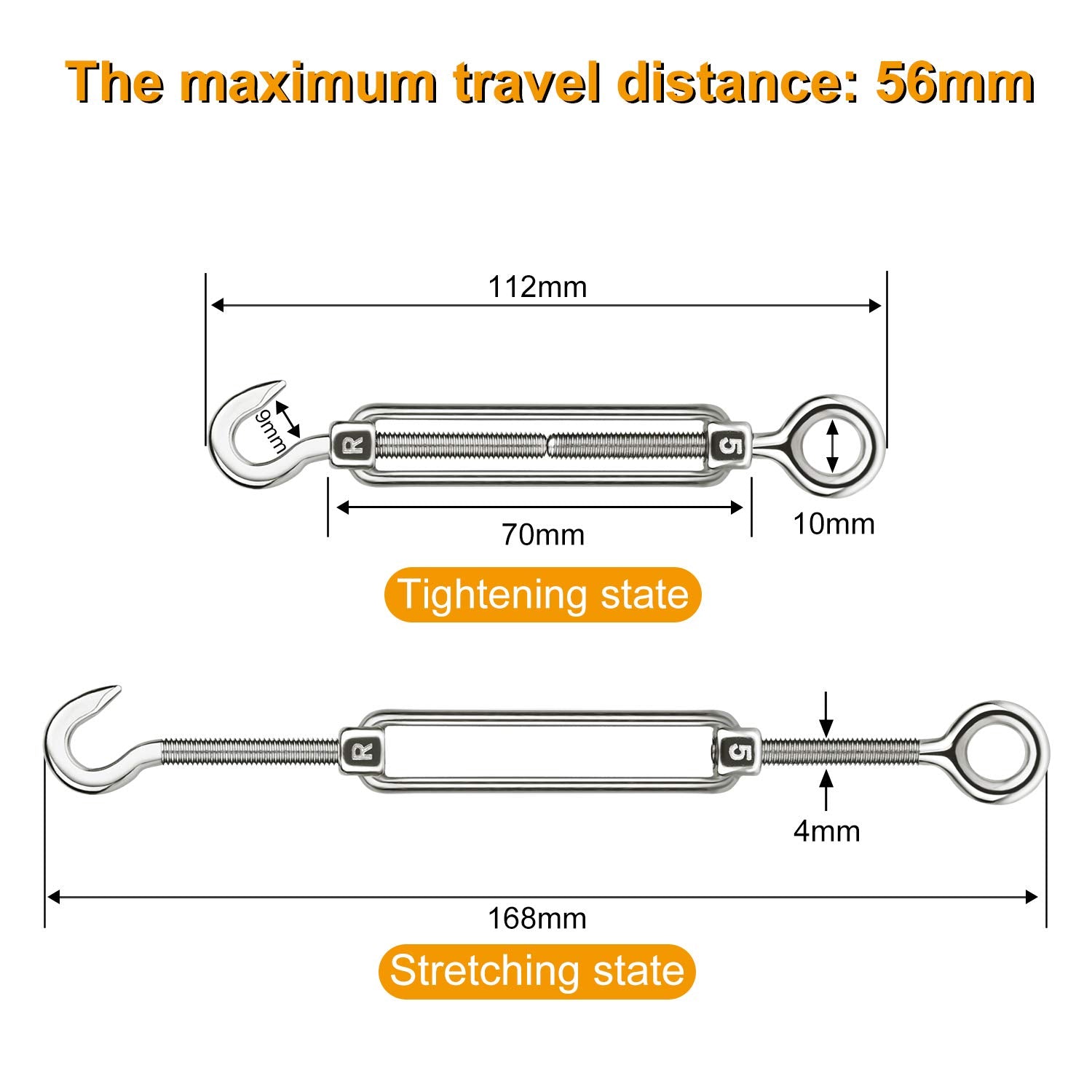 CHRORINE 5 Pcs Turnbuckle Wire Tensioner M5 Adjustable Turnbuckle Stainless Steel Hook Eye Rope Cable Tension