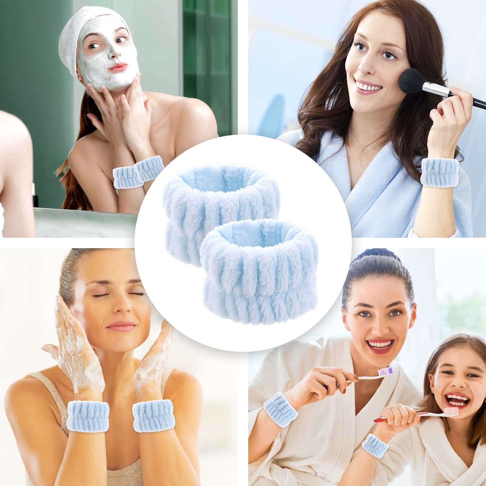 WLLHYF 2Pieces Face Washing Wristbands Spa Wash Band Microfiber Wrist Towels for Women Washing Face Makeup Skin Care Yoga Prevent Liquid from Spilling Down Arm (Blue)