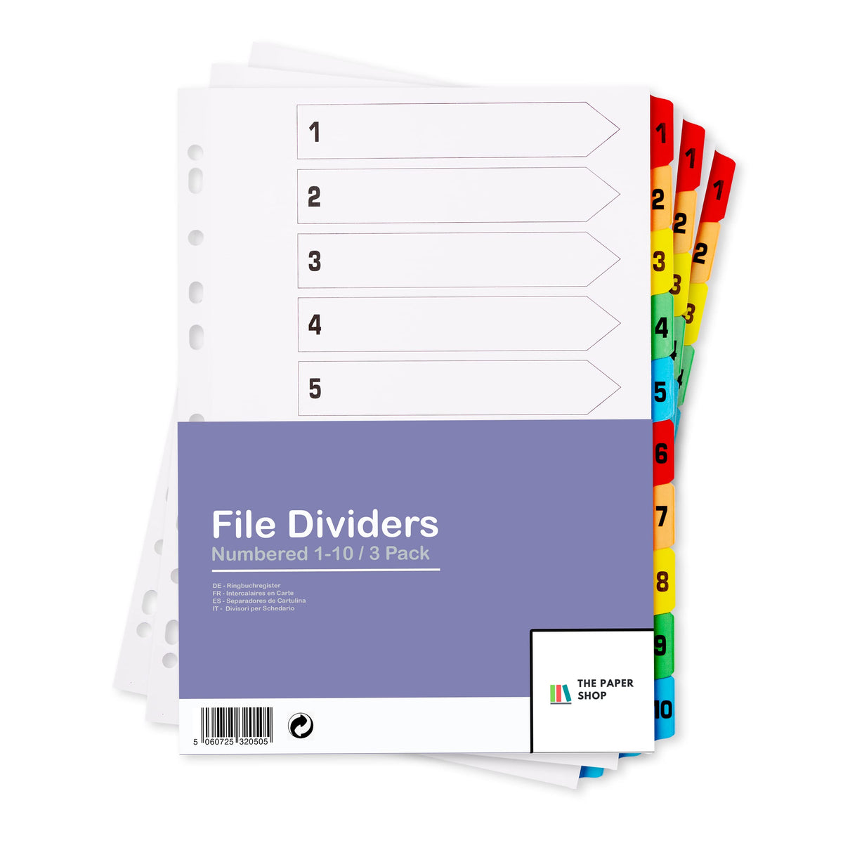 [3 Pack] A4 File Dividers 10 Part Numbered 1-10   A4 Subject Dividers 10 Part Numbered 1-10 with Multipunched Reinforced Colour Tabs 150gsm