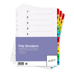 [3 Pack] A4 File Dividers 10 Part Numbered 1-10   A4 Subject Dividers 10 Part Numbered 1-10 with Multipunched Reinforced Colour Tabs 150gsm