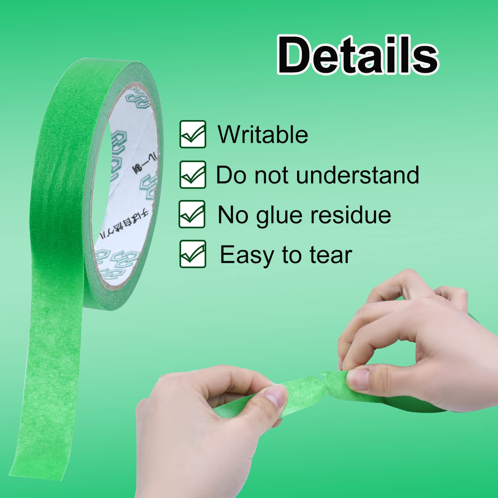 3 Rolls Low Tack Masking Tape, Writable Masking Tape Green Painters Tape Decorators Tape Low Tack Tape Professional Grade Painting Tape for Renovation Work, Indoor Painting Decorating (20mm x 20m)