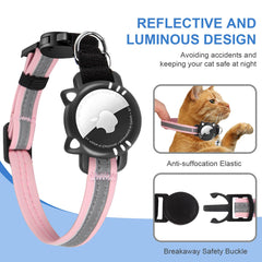 Ytanest Luminous AirTag Cat Collar,Reflective and Breakaway Cat Collar with Apple Air Tag Holder, GPS Tracker Collars with Safety Elastic Band for Cats, Kittens and Puppies, Pink, XS(7-9 Inch)