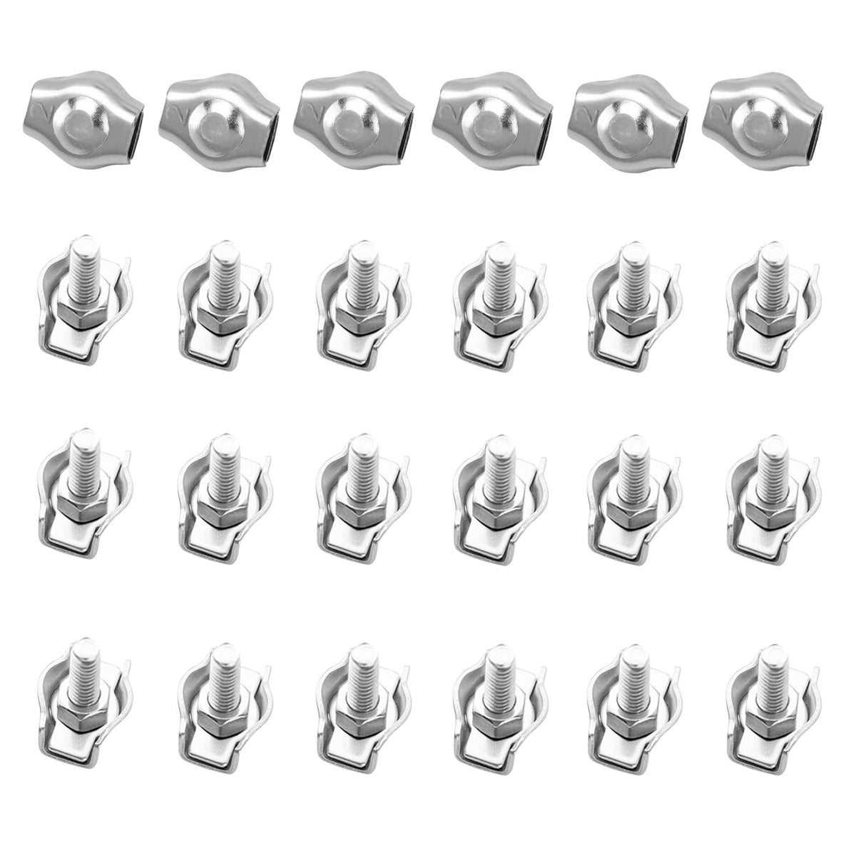 SyiXute 24 Pcs Simplex Clamps,M2 Wire Rope Clamp,Stainless Steel Single Bolt Cable Clamp for 2mm Rope