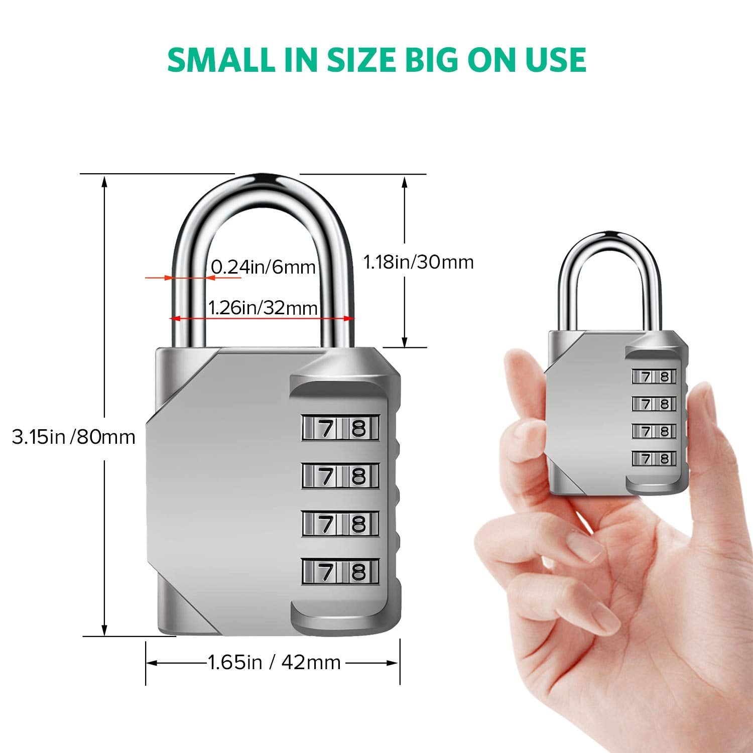 BeskooHome Combination Lock, Heavy Duty Padlock with Code, Resettable Combination Padlock with Steel Shackle, Security Locks for Outdoor, Hasp Cabinet, Toolbox, Gym Locker, Gate, Fence (1 PACK Silver)