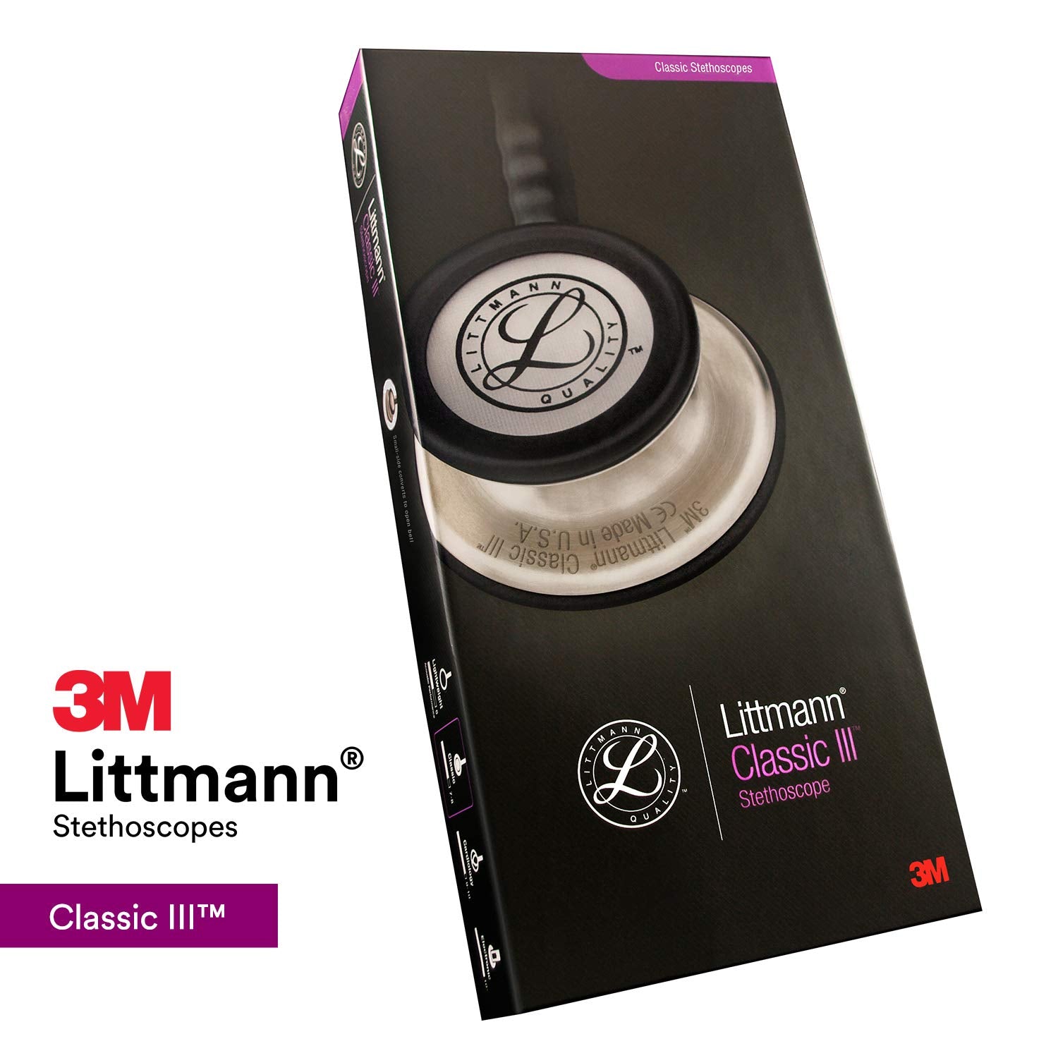 3M Littmann Classic III Monitoring Stethoscope, Champagne - Finish Chestpiece, Black Tube, Smoke Stem and Headset, 69 cm, 5861