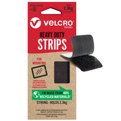 VELCRO Brand   Eco Heavy Duty Strips   Extra Strong Self Adhesive Sticky Strips Perfect for Room Décor & Home, Office, Garage Use   Black   44mm x 76mm   Set of 2