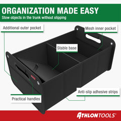 ATHLON TOOLS Foldable car boot bag - car boot organiser, car folding box, car bag - reinforced and stable - with fastening strips