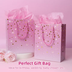 2Pcs Gift Bags with Tissue Paper, 9× 7× 4 Inches Small Medium Size Gift Bags for Present, Birthday Gift Bags Paper Gift Bags for Birthday, Baby Shower, Wedding Gift(Purple)