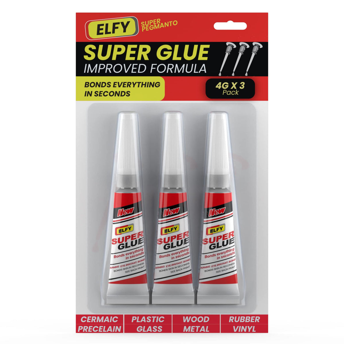 ELFY 3 Pack Super Glue All Purpose with Pin Point Nozzle 4g Super Fast Superglue General Strong Thick & Strong Adhesive Super Glue Gel for Hard Plastic, DIY Craft, Rubber,Metal,Leather and Many More