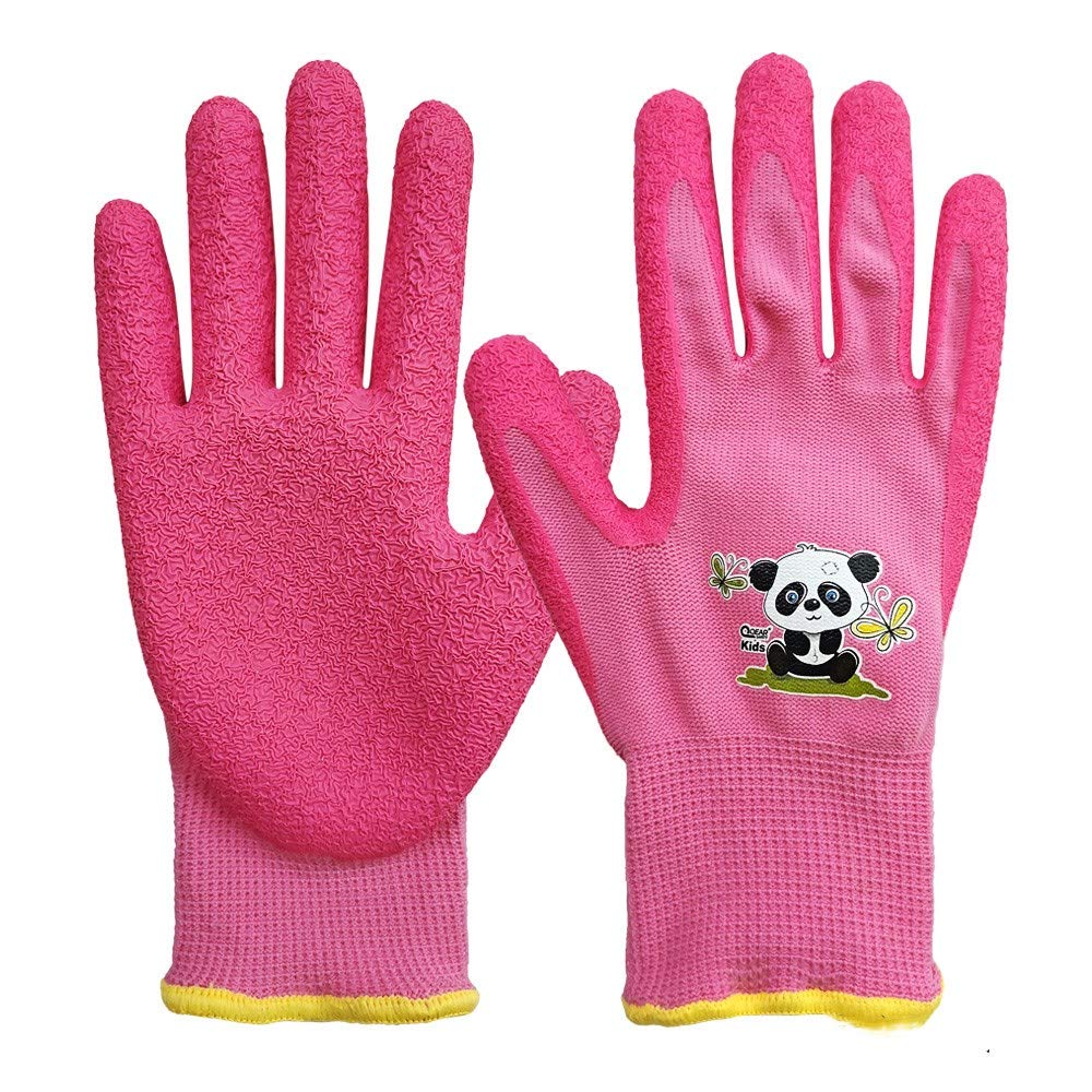 QEARSAFETY 1 Pair 7-9 Years Junior Garden Gloves, Girl Pink,DIY, Outdoors, Knitted Liner,Latex Rubber Coated Palm Water/Dirty Resistance And Grip (7-9 years pink)