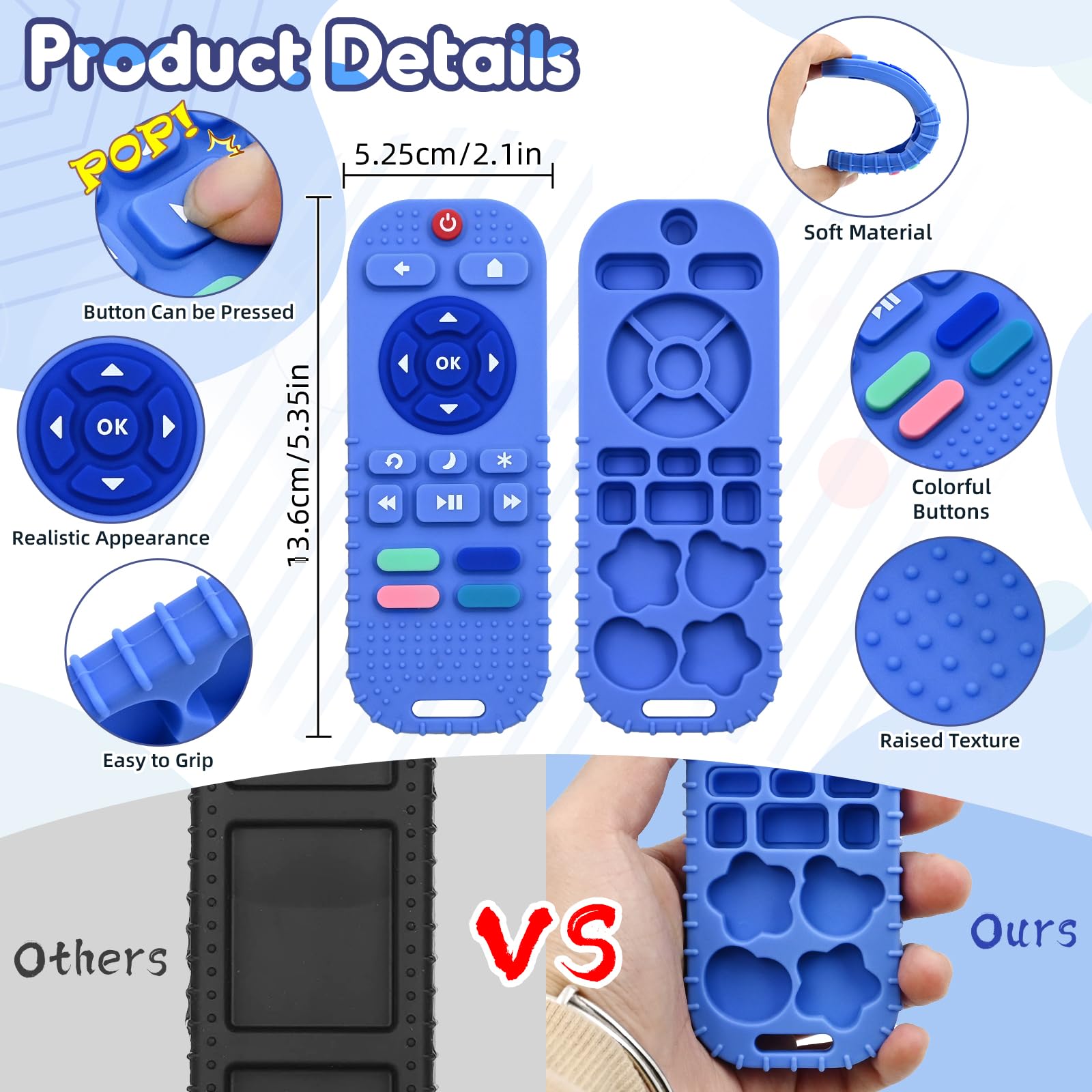 AiTuiTui Baby Teether for Teething Relief Baby Toys 3 6 9 12 Months, Sensory Silicone Remote Control Baby Teether Toy for Babies Newborn Infant Boy Girl Autism Toys for Baby Gifts