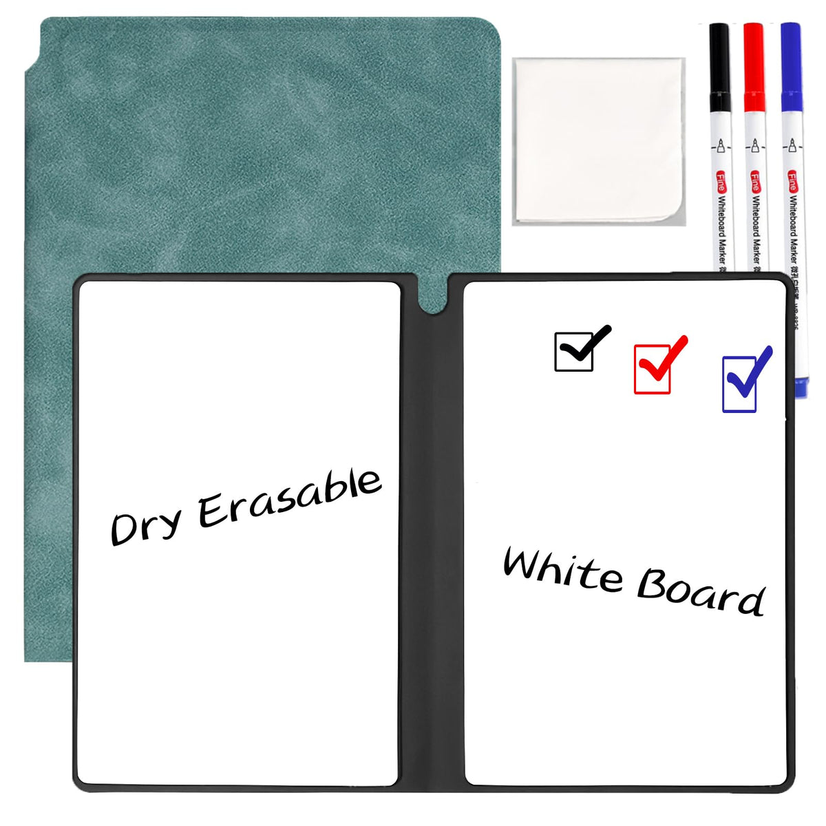 Marte Vanci Whiteboard Notebook Reusable Dry Erase Whiteboard with Pen and Wiping Cloth A5 Portable Dry Erase Pad with PU Cover White Board for Notes Lists Memo Message Presentation(Blue)